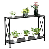 ZUN Grey MDF Countertop Black Wrought Iron Base 2 Layers Forked Console Table 04240871