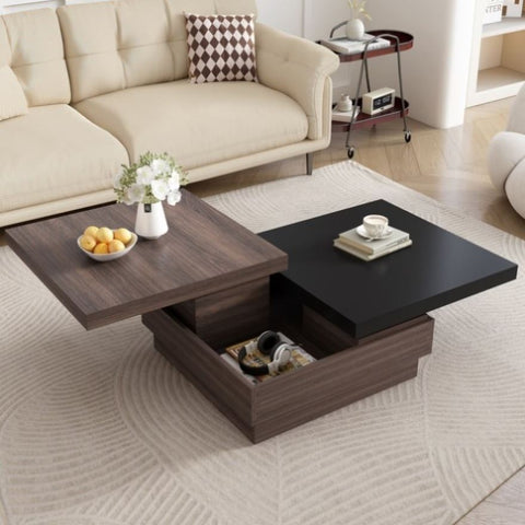 ZUN U-Can Rotatable Top Coffee Table, Modern Square Coffee Table with Wood Grain N724P195145B