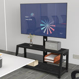 Wooden Storage TV Stand Black Tempered Glass Height Adjustable Universal Swivel Entertainment Center W241P300328