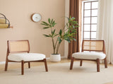 Modern Beige Lounge Chair with Woven Backrest, Sturdy Wooden Frame, Minimalist and N767P241728B