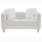 Beige, Two-seater Sofa, Velvet Crystal Buckle Upholstery Sofa, Crystal Feet, Removable Cushion, Two 93846557