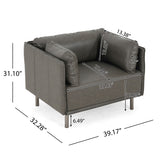 39" Vintage Grey Faux Leather Lounge Chair with Polyester and PU Leather Upholstery, Solid Wood N767P208310D