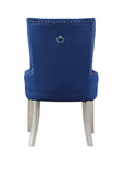 Blue Velvet Chair 1pc Button Tufted Nailhead Trim Platinum Finish Wooden Legs Luxury Dining Room B2741P330118