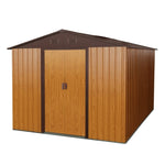 ZUN 10ft x 8ft Outdoor Metal Storage Shed with Metal Floor Base,Coffee 57249037