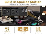 9-Drawer Table Set with 12 Tri-Color LED Lights and Power Strip Glass-Topped Particleboard 13045522