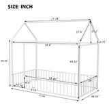 Twin Size Metal Bed House Bed Frame with Fence, for Kids, Teens, Girls, Boys, White MF304315AAK