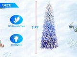 6FT Blue Gradient Flocked Pencil Christmas Tree with 200 Warm White LED Lights, 485 Tips, Hinged 23434285