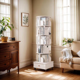 Rotating Bookshelf with Drawer, 360 Display 6 Tier Corner Bookshelf for Small Space, Floor Standing W2641P329209