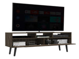 Tv Stand for TVs up 52", Three Open Shelves, Two Flexible Drawers, Dark Walnut B097133050