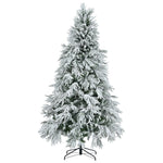 ZUN 7.5FT Pre-Lit Spruce Snow Flocked Christmas Tree, Artificial Hinged Xmas Tree with 350 Multi-Color N704P199476A