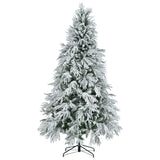 ZUN 7.5FT Pre-Lit Spruce Snow Flocked Christmas Tree, Artificial Hinged Xmas Tree with 350 Multi-Color 28786227