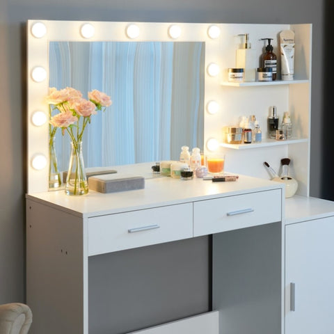 ZUN Vanity Desk with Mirror and Lights, 46.4IN Dressing Table with 2 Large Drawer&Large Vertical 73043116