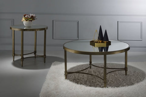 ZUN ACME Aditya Coffee Table, Mirrored & Antique Brass Finish LV02735