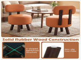 2-Piece Orange Small Footstools, Faux Leather Upholstery & Solid Rubber Wood Legs, 330LBS Load 65699457