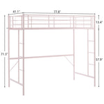 ZUN Twin Size Metal Loft Bed with Safety Guardrails & 2 Built-in Ladders, Loft Bunk Bed Frame for Teens 95102759