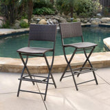 ZUN Outdoor Wicker Barstools Faux Rattan Patio Bar Stools Foldable Chair, Multibrown, Set of 2 59958.00MBN