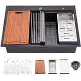 Workstation 33-inch Drop-In Kitchen Sink R10 Radius Stainless Steel Kitchen Sink Single Bowl with JYSB322MB