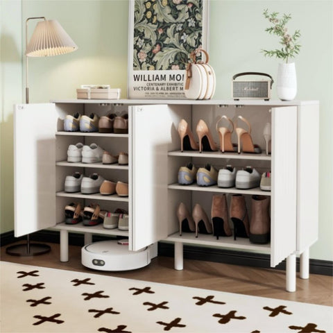 ZUN ON-TREND Minimalist Shoe Cabinet with 5 Solid Wood Legs, Cream Style Sideboard Buffet Cabinet with N721P205785K