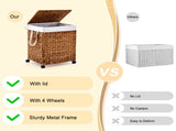 Laundry Hamper with Lid and Wheels, Woven Natural Water Hyacinth Rolling Laundry Hamper 61789069