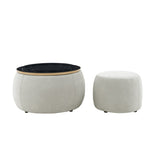 Round Storage Ottoman, 2 in 1 Function, Work as End table and Ottoman,with small seat,Light W487P165699