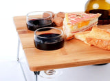 Portable Bamboo Wine Picnic Table Folding Outdoor Snack & Cheese Tray with 4 Glass Holders Ideal 01832325