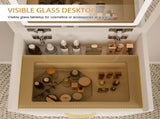 3 in 1 Vanity Desk with open Top Mirror,Small Make Up Vanity Set with Visible Glass Desktop,Compact 00445064