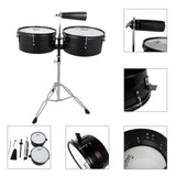 ZUN Percussion 13" & 14" Timbales Drum Set with Stand and Cowbell Black 80488868