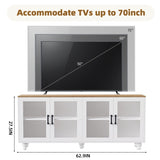 ZUN ON-TREND Farmhouse TV Stand with Tempered Glass Doors for TVs Up to 70", Versatile Sideboard with N721P206052K