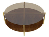 Modern Gold Round Double-Layer Coffee Table Tempered Glass Storage & Decoration 32.28-Inch W1935P457159