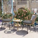 U_STYLE Outdoor Leisure Set, 2 Rattan Single Chairs with A Glass Round Table, Perfectly Suited for N711P256422E