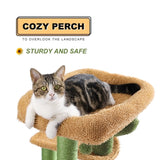 ZUN Cactus Cat Tree Cat Tower with Sisal Covered Scratching Post, Cozy Condo, Plush Perches and Fluffy 93247813