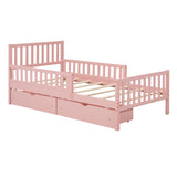 Twin Size Wood Platform Bed with Guardrails on Both Sides and Two Storage Drawers ,Pink N733P172696H