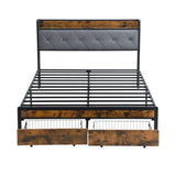Full Bed Frame with Storage, Bed Frame with LED Lights Upholstered Headboard and 2 Drawers, USB & W311P284695
