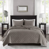 3 Piece Velvet Quilt Set Taupe King/Cal King B03597474