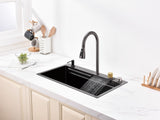 Waterfall Kitchen Sink, Stainless Steel Single Bowl in Black, Multifunctional Workstation with 55656405