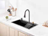 Waterfall Kitchen Sink, Stainless Steel Single Bowl in Black, Multifunctional Workstation with 55656405