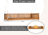 Patio Minimalist Twin Size Garden Swing Bed Wood Porch Swing with Ropes for Backyard, Safe N717P214425D