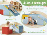 3 in 1 Toddler Soft Foam Climber with Slide, Convertible Velvet Play Set with Table & Chair, 12901682