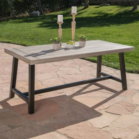 ZUN Outdoor Light Grey Sandblast Finish Acacia Wood Dining Table with Black Rustic Metal Finish Frame 54561.00SGRY