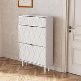 ZUN Shoe Cabinet, Free Standing Tipping Bucket Shoes Storage Cabinet with 3 Flip Drawers, Narrow Shoe W1778132463