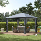 ZUN 10' x 13' Patio Gazebo, Aluminum Frame, Outdoor Gazebo Canopy Shelter with Netting & Curtains, W2225142541