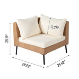 2pcs armless sofa 2pcs corner sofa 2pcs footstool iron legs yellow white cushions woven 81753170