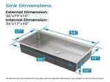 Stainless Steel Kitchen Sink, 36x19 Single Bowl, Undermount Handmade Sink in Brushed, with Cutting 44360826