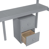 Twin Loft Wood Bed with Under-bed, Built-in Desk, a Storage Cabinet of 2 Drawers, Guardrails, W504P193786