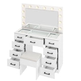 Vanity Desk Set with Large Lighted Mirror and Powre Outlet, Glass Top Makeup with 9 Drawers, 50745877