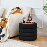 Round Storage Ottoman, Modern Sherpa Footstool, Teddy Vanity Stool with Flip-Top 40442711