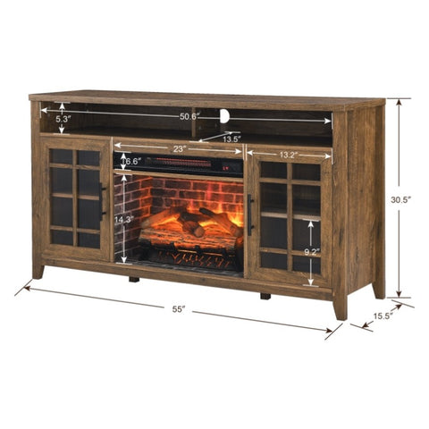 ZUN 55 inch TV Media Stand with Electric Fireplace KD Inserts Heater,Reclaimed Barnwood Color 08663291