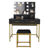 Large Vanity Set with 10 LED Bulbs, Makeup Table with Cushioned Stool, 3 Storage Shelves 2 Drawers, 16283286