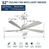 52 Inch Modern Ceiling Fan With Dimmable LED Light 5 Solid Wood Blades Smart Remote Control W934P195842