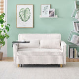 The pull-out push-in beige corduroy sofa with dual functions, equipped with a movable tabletop W1278P248126